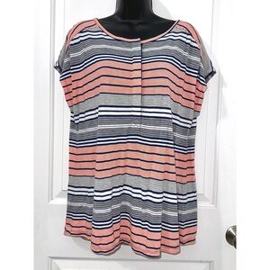 Liz Claiborne Orange & Blue Striped Relaxed Short Sleeve